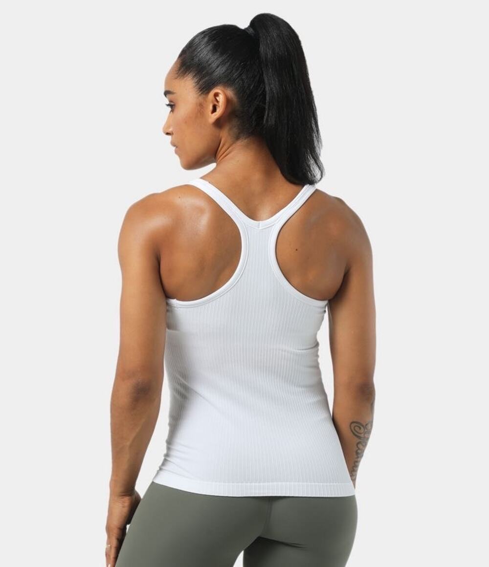 Halara Seamless Flow Padded Ribbed Knit Racerback Tank Top in White Size XS